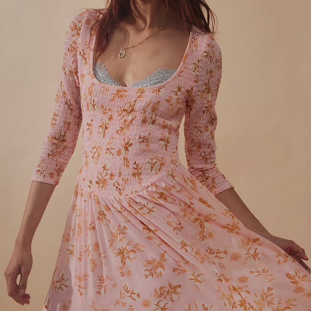 Free People NWT “It’s Fate Midi Dress” in Powder Pink Combo, XS